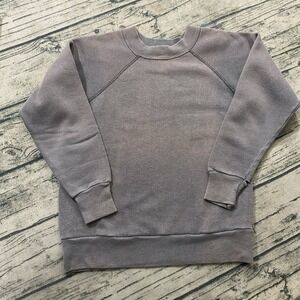 ICU 70s Vtg Blank Sweatshirt Crewneck Kids M Distressed Faded Overlock Knit